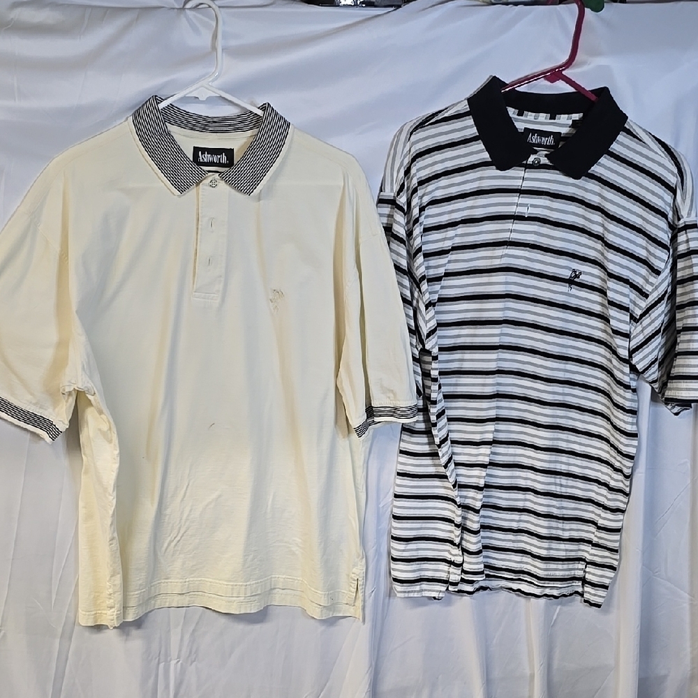 Lot Lot 2 Ashworth Golf Polo Shirt Set -White/ Cream and Black Stripes.. (CL #7)